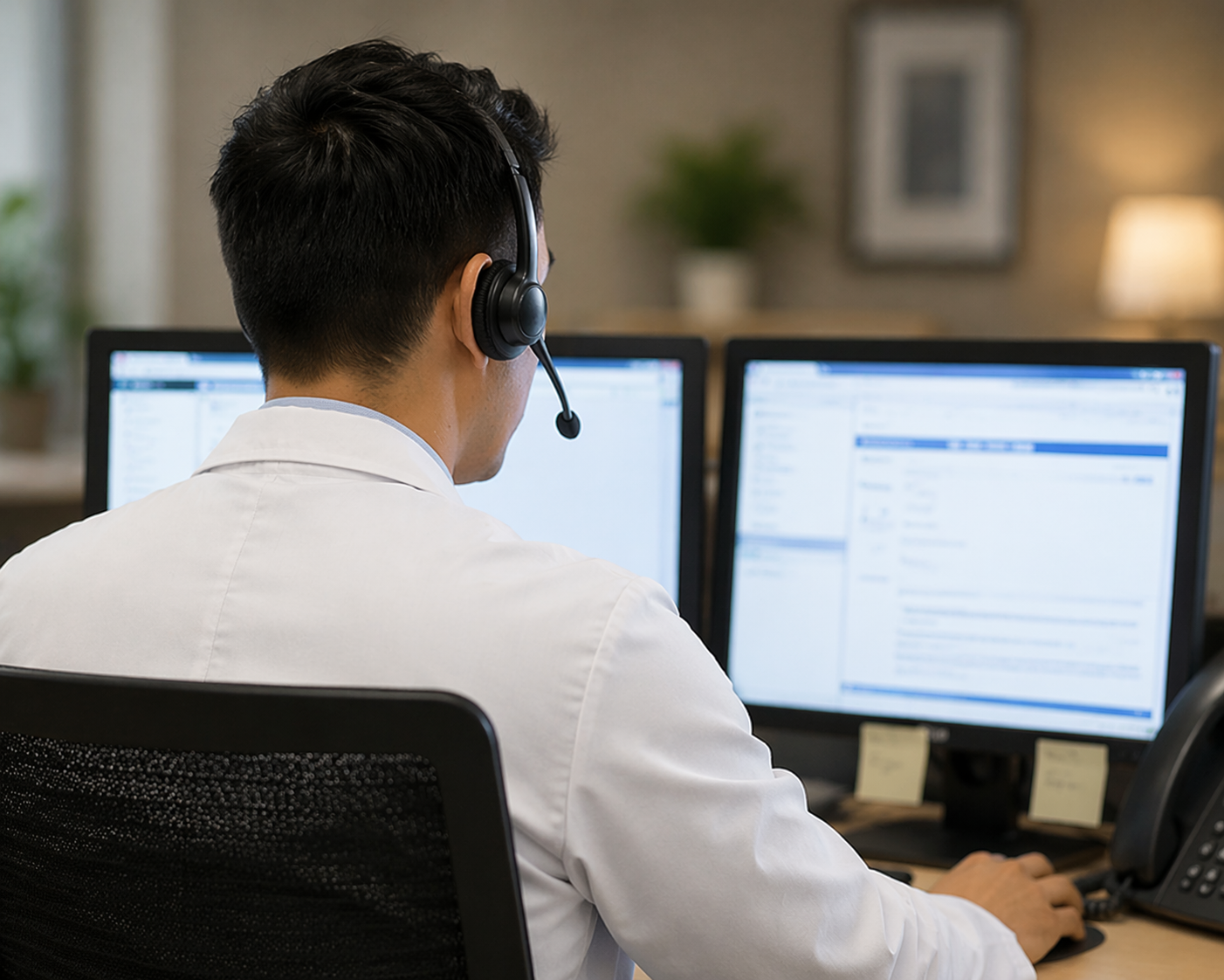 Remote pharmacist reviewing medication orders
